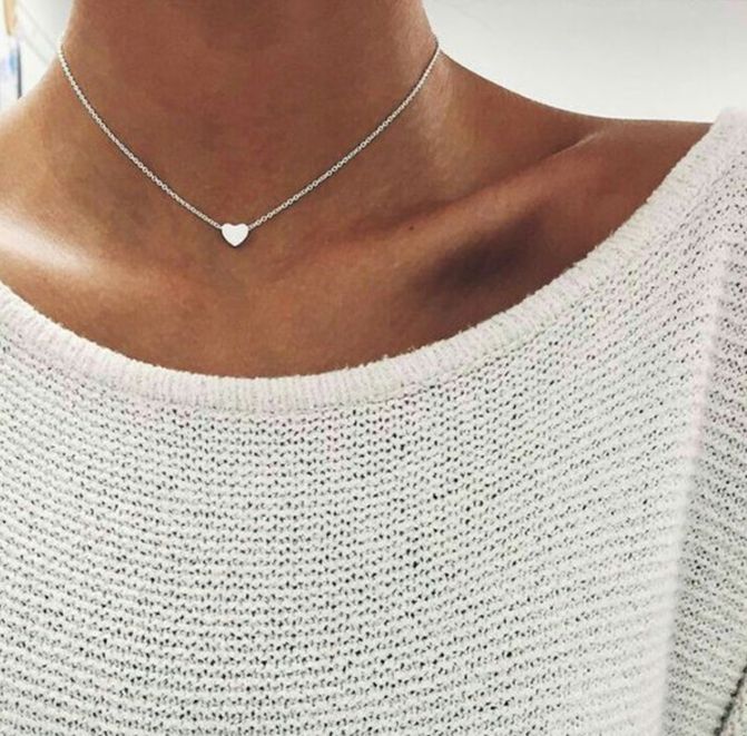 Women Necklace Tiny Heart Choker Chain Love Lady Necklace Pendant Girl Lover Gift Jewellery

