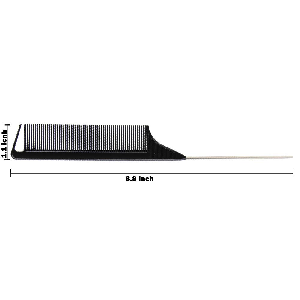 06926 Steel Pin Rat Tail Carbon Fiber Heat Resistant Teasing Combs with Stainless Steel Pintail Salon Styling Combs