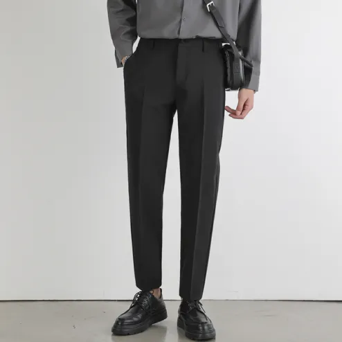 Grey Elastic Waist Stretch Dress Pants for Men