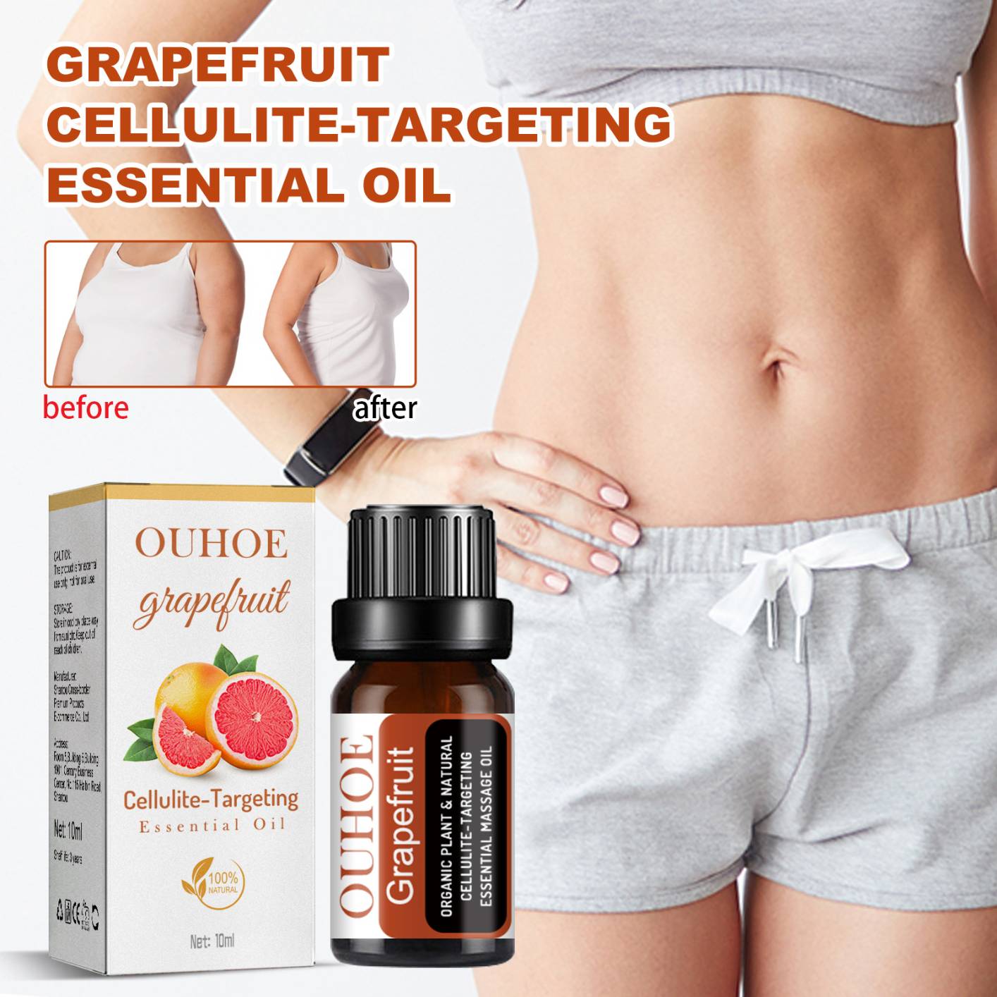 OUHOE Body Slimming Essential Oil Cellulite Remover Belly Slim Grapefruit Oil Tummy Waist Fat Burner Lose Weight Massage Cream Oil