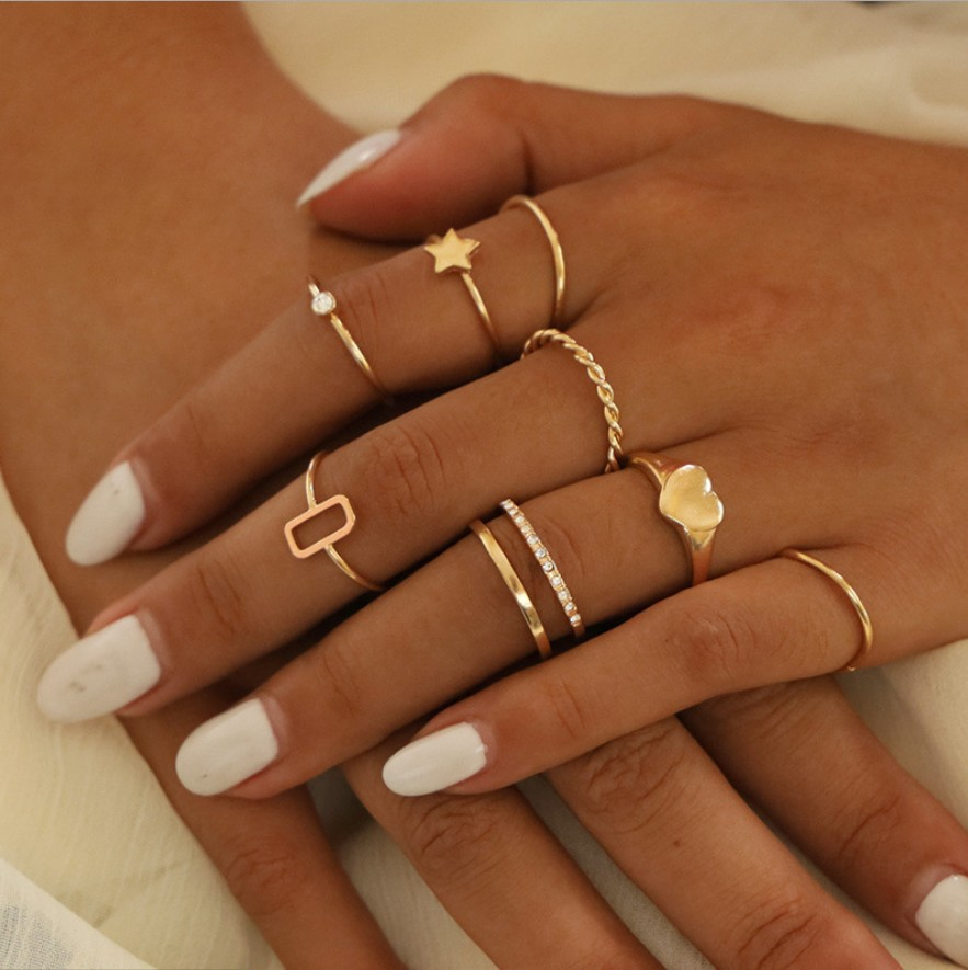 ali-6548589877 Women's Simple Love Five-Pointed Star Ring Geometric Twist Pattern Ring Set