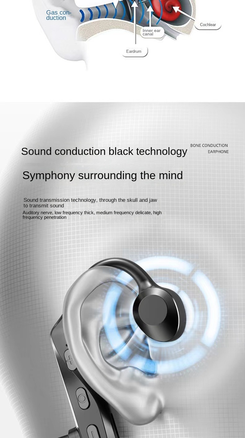 New bone conduction Bluetooth headset Earless wireless sports fitness Ear-hanging vibrato explosion models