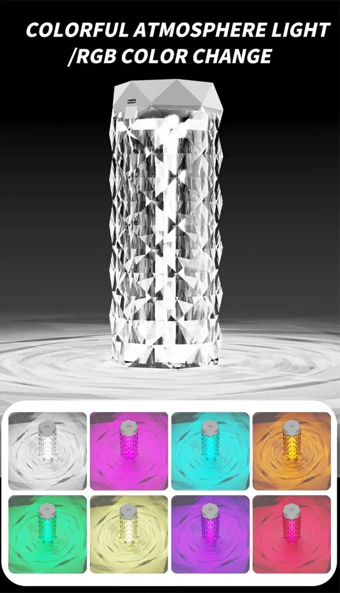 Crystal Lamp Humidifier with Colorful Atmosphere Light Silent Ultrasonic Humidifier 2 Adjustable Mist Modes for Home Bedroom