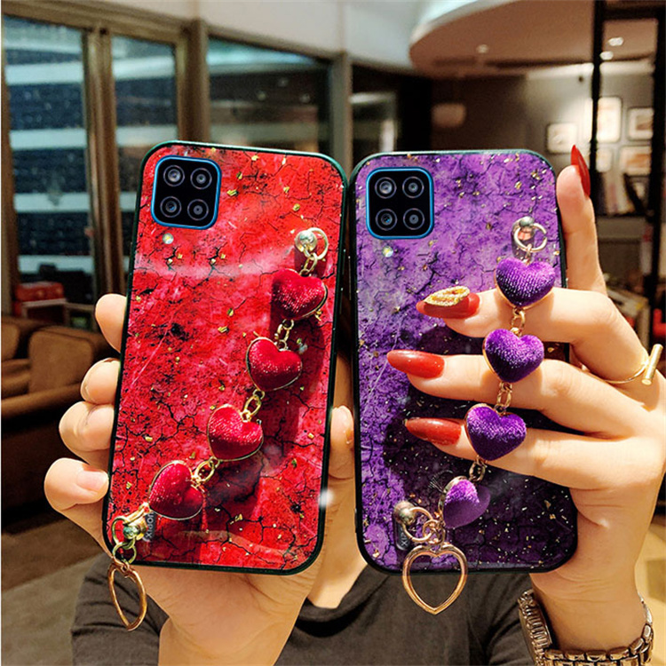 Samsung Galaxy A12 5G Phone Case with Fashion Personalized Shiny Gold Paper Epoxy Marble Pattern Beautiful Full Cover Shockproof Protection Back Cover With Cute Lovely Beautiful Bracelet 