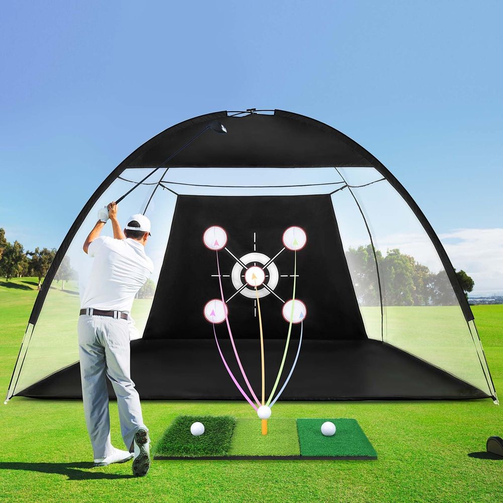 Golf Net,Golf Practice Net Duty Indoor&Outdoor Training System with Tri-Turf Mat & 10 Balls, Backyard Driving Chipping Aid Gift for Men Dad Him and Golfers