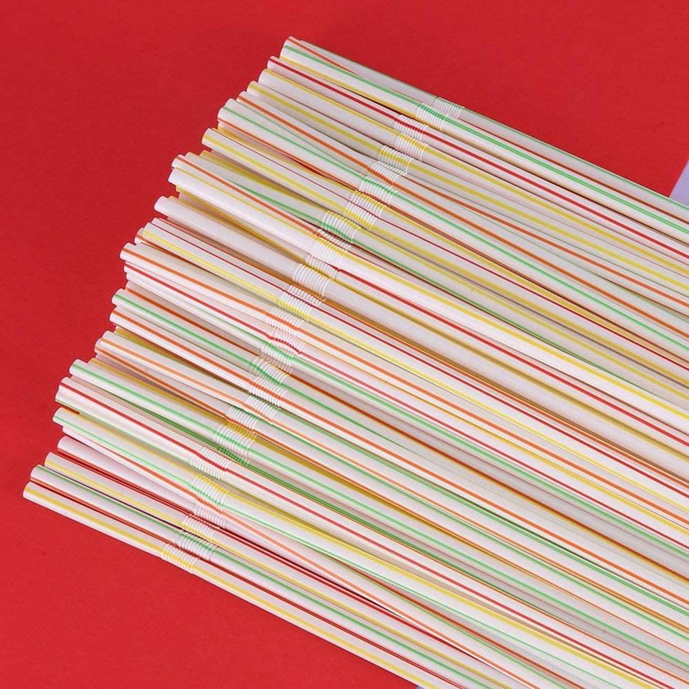 100Pcs Fluorescent Plastic Bendable Drinking Straws Disposable Beverage Straws Wedding Decor Kitchen Beverage Party Supplies