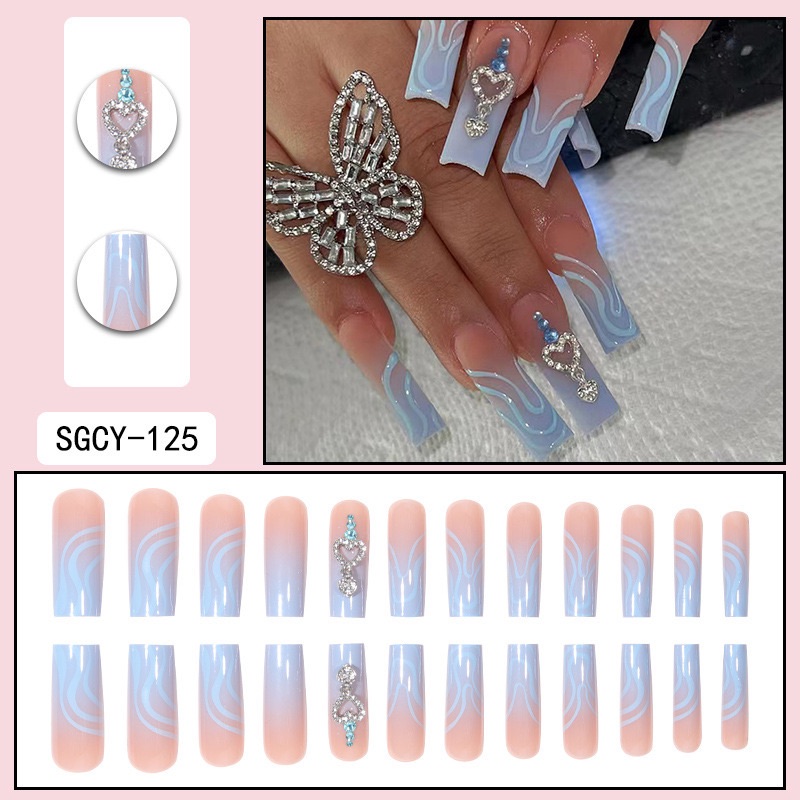 Press on Nail Medium Recyclable False Nails Full Cover Tips Fake Nails 24pcs with Designs Fake Nail for Women and Girls（no glue）10