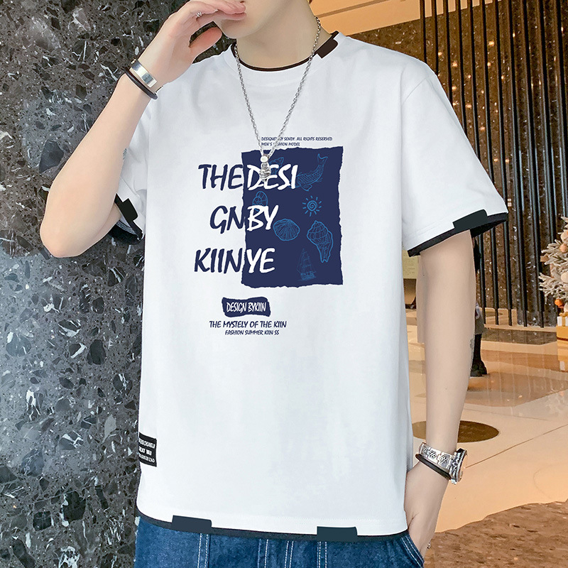 ZLFS-693 Men's Summer New Loose Half Sleeve T-Shirt Fashion Letter Print Top