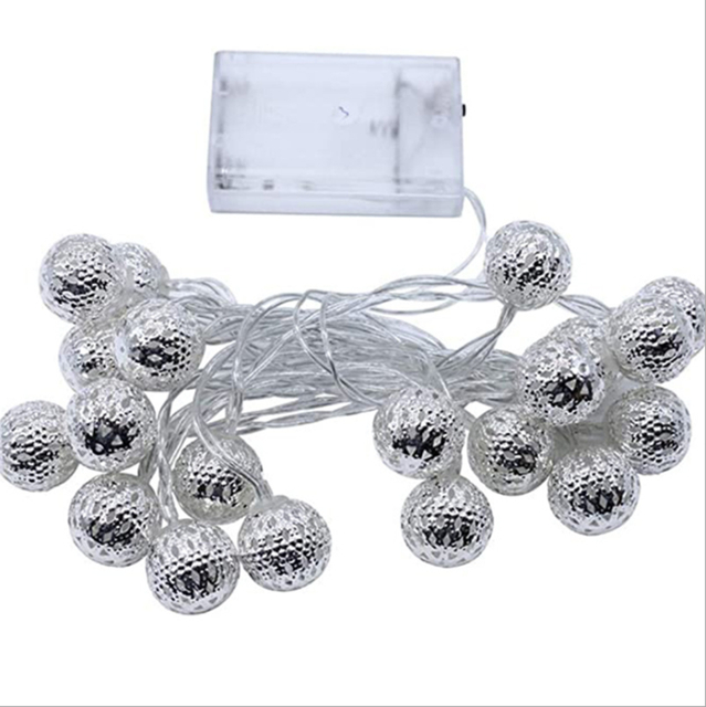 Holy Fire 10leds 1.5m Fairy Lights Moroccan Ball Strips Christmas Lights Battery-operated Garland Christmas Decoration Festoon led lightSilver ball