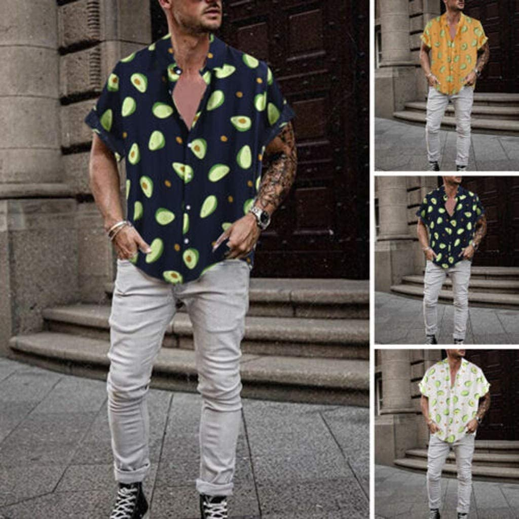 C69325 Men Shirts Casual Short Sleeve Button-Down T-Shirts Fashion 3D Avocado Print Regular-Fit Shirts Tops M-3XL