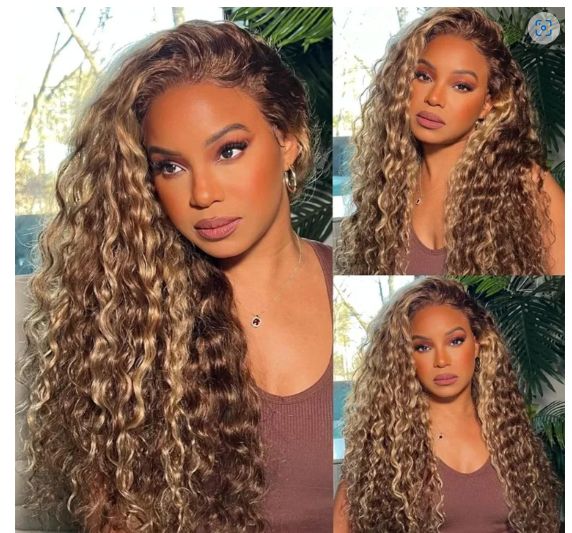 Ohemaa Strands Curly Brazilian virgin hair lace frontal 13*4 bobo wig 180% density Free part lace wig honey brown wig