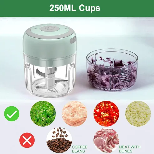 Mini Electric Garlic Chopper - 250ML Mini Food Processor Portable Garlic  Mincer with 3 Blades - USB Charging Wireless Vegetable Chopper for Garlic, Onions, Meat, Salad