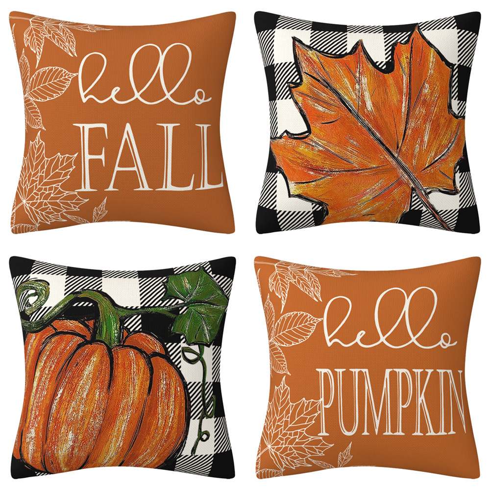 HCOO-01 Fall Decor Buffalo Plaid Pumpkin and Maple Leaves Outdoor Pillows Decorative Throw Pillows Farmhouse Thanksgiving Decorations Autumn Cushion Case for Couch