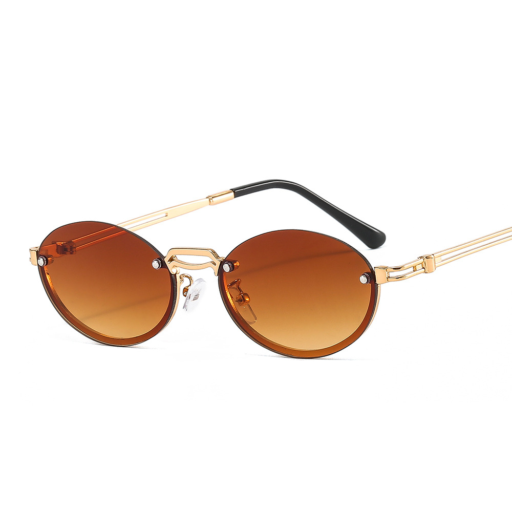 New Retro frameless small oval frame sunglasses ocean film punk personality hip hop Sunglasses Women