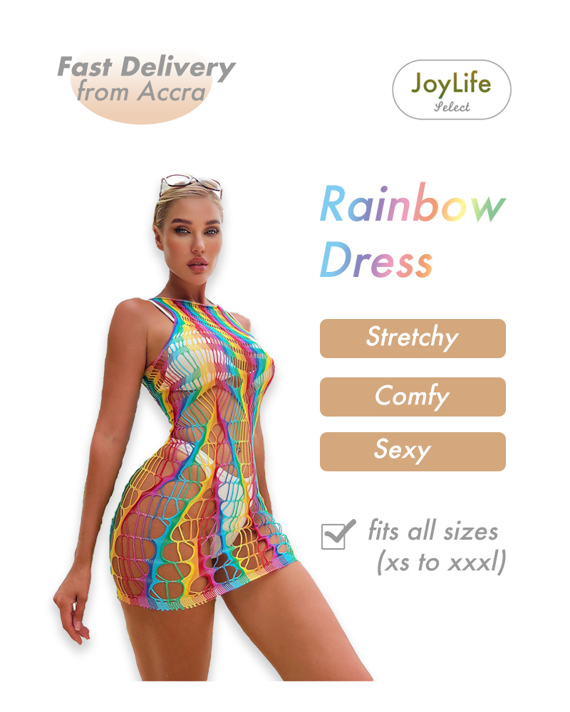 Dress, Beach Dress, Bikini, Sexy Lingerie, Skirt, Erotic Lingerie, Bedroom Dress, Nightdress, Fashion, Rainbow, Colorful, Fishnet, Free Size, Stretchable, 
