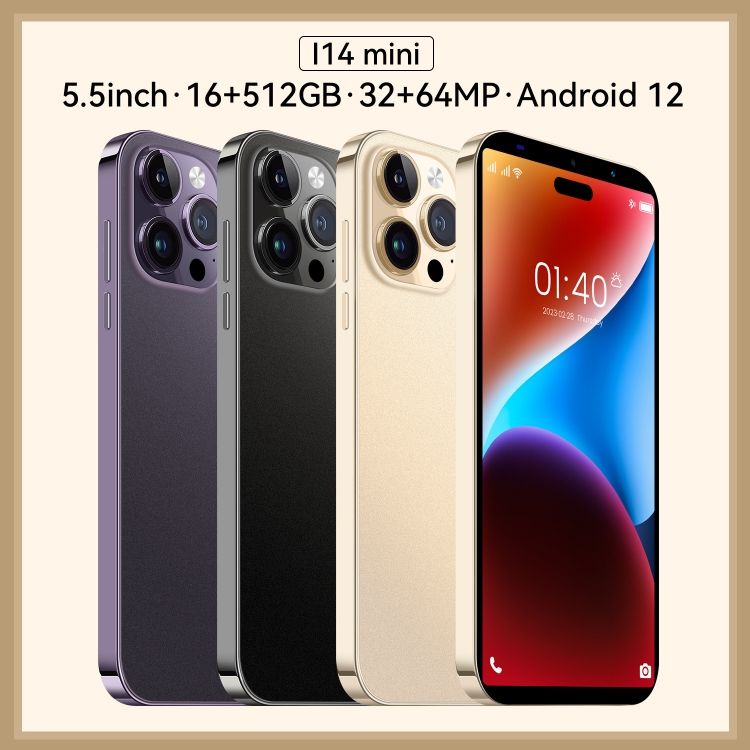 I14 mini 5.5 inch infinity-o screen Android smartphone 16GB + 512GB front 32MP back 63MP android 12 CRRSHOP 10 core GPS navigation high-quality mobile phone high definition 5G signal 