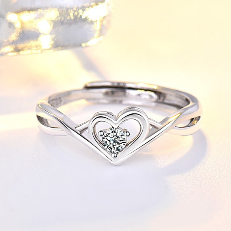 J154 Women Diamond Heart Rings Twist Shaped Adjustable Ring