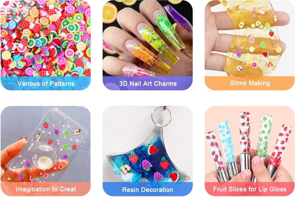 AKAKD DIY handmade jewelry accessories fruit flowers soft pottery stick slices cream gel hair accessories phone case material accessories（1 boxed）
