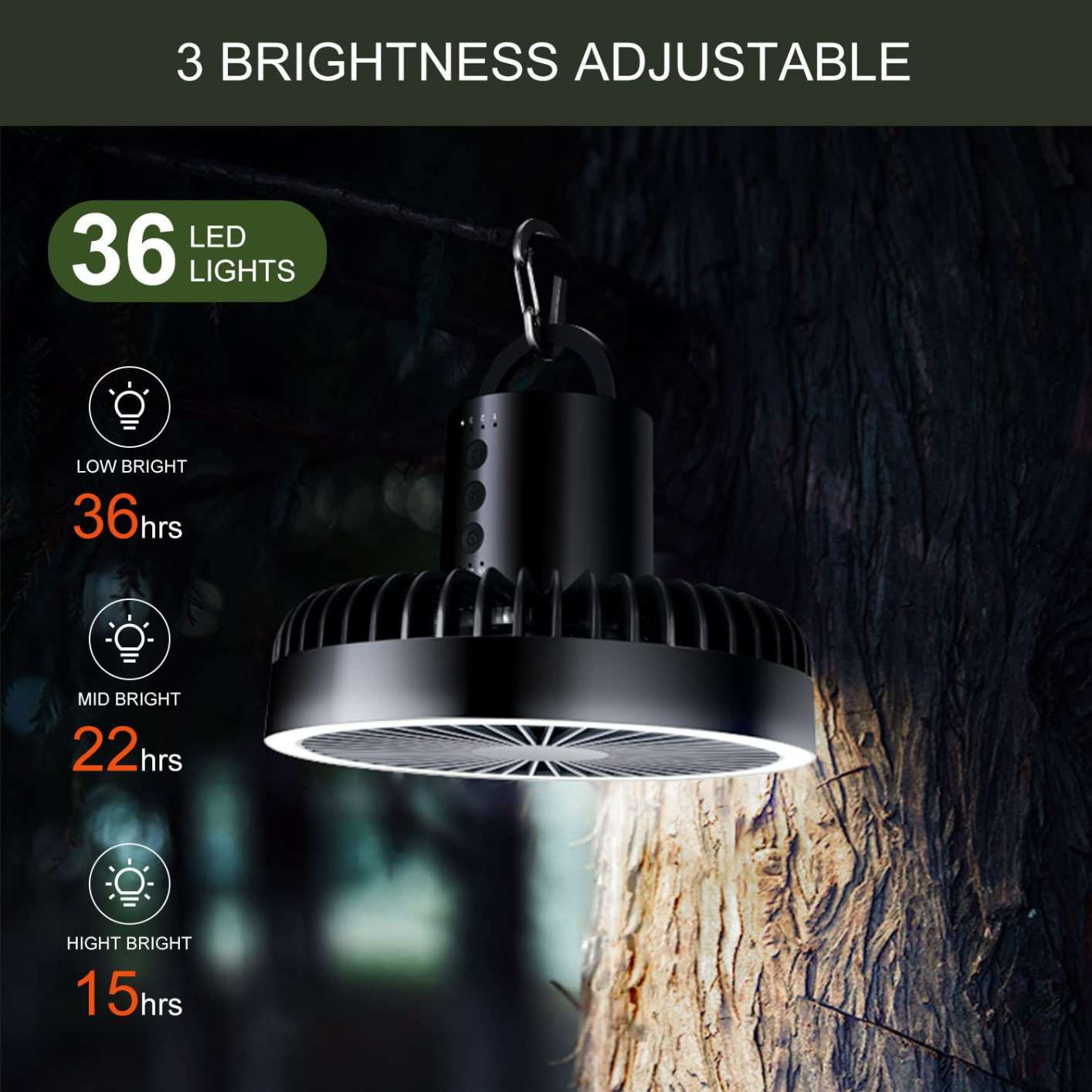 MECOLA Portable Camping Fan with LED Lantern, 10000mAh Battery Operated USB Rechargeable Fan with Hanging Hook, 3 Lights Modes, 3 Speeds Quiet Ceiling Fan, Tent Fan with Tripod for Outdoor Emergency Outage