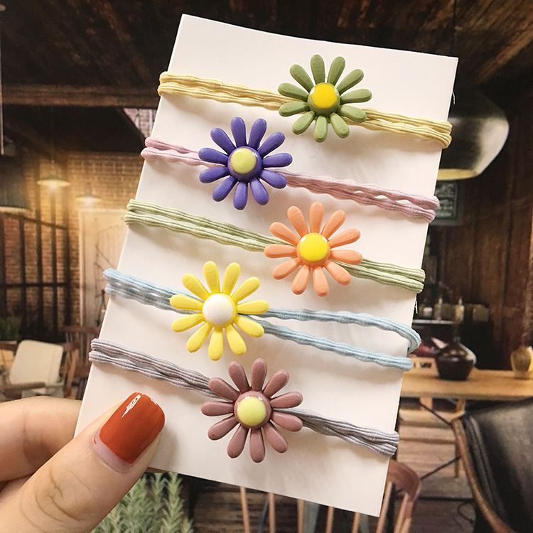 2Pcs Cute Flower Candy Color Ponytails Holders Hair Accessories Girls Hair Ties