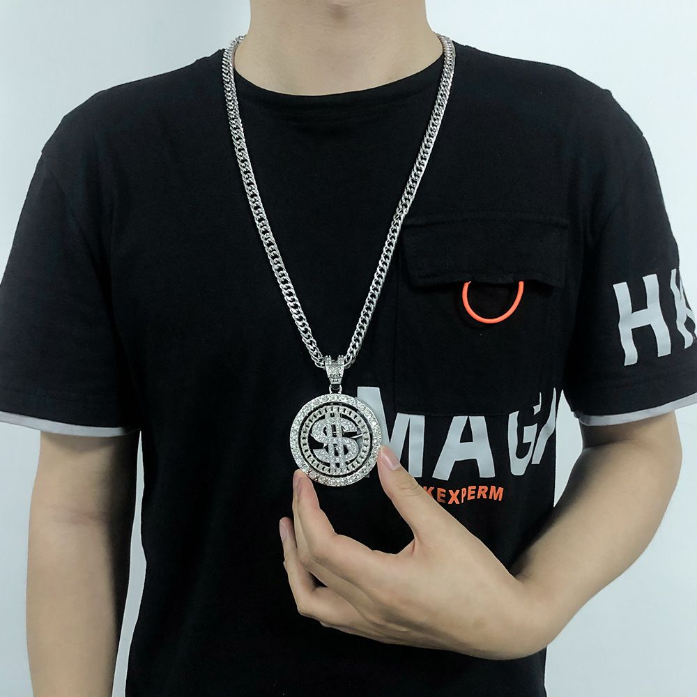American gold necklace, hip hop personalized hipster, necklace with diamonds, dollar turn pendant necklace.