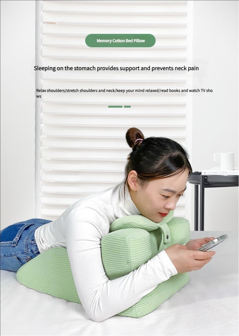 Sleeping pillow on the bed, looking at your phone, making an assistive device, memory foam pillow, neck protection pillow, sleeping god device, sleeping pillow