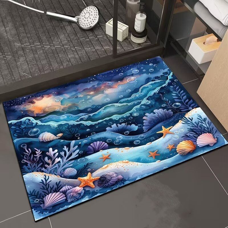 3D ocean carpet, quick drying diatomaceous earth mat with water absorption, dirt resistant and wear-resistant floor mat 40*60cm，50*80cm,60*90cm carpet