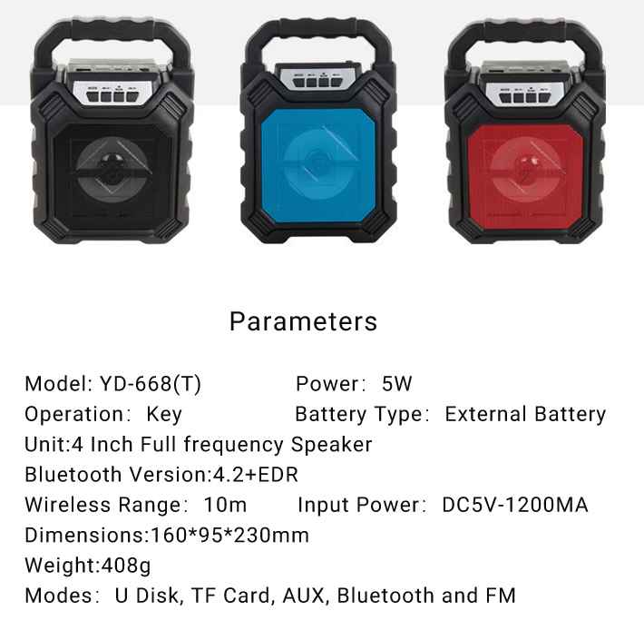 LLT 668 Bluetooth Speaker with Handle Portable Bass Stereo Subwoofer Wireless Speaker Black