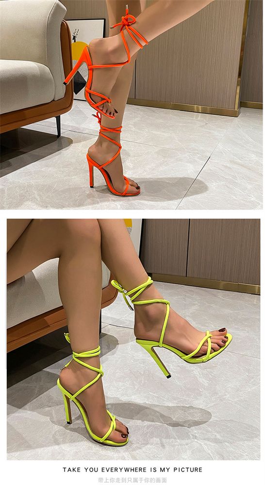 Summer new open toe women stiletto sandals 43 size lace-up women's shoes YB26