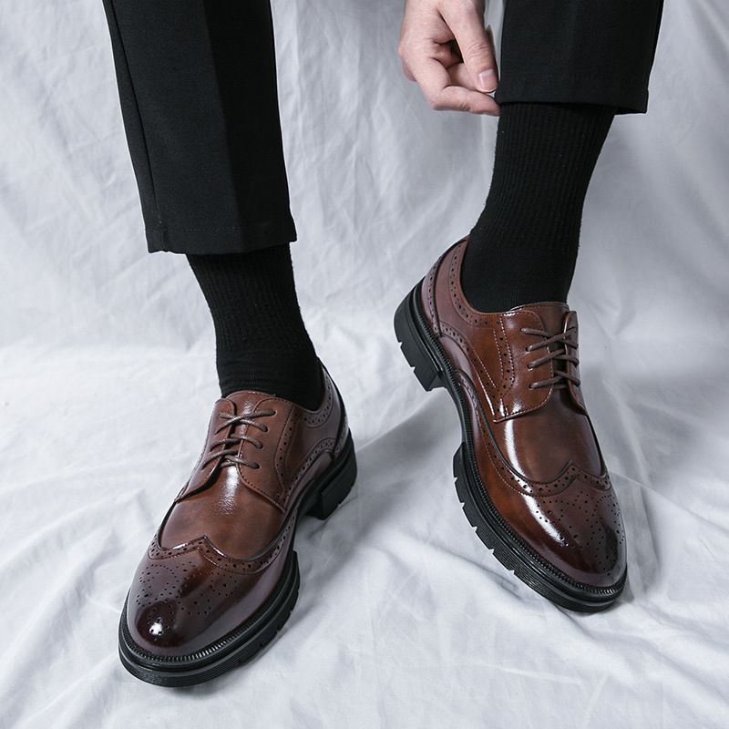 Men's 38-46 Big Size Brogue Loafers British Style Leather Dress Shoes Business Formal Shoes for Wide Feet Spring Autumn