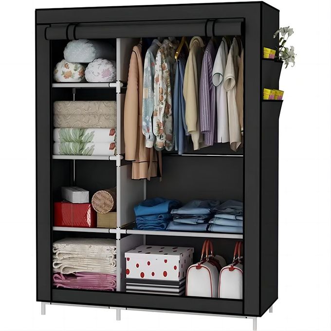 Portable Simple Practical Steel Pipe Dust Proof Cloth wardrobe non woven wardrobe closet-black/coffee