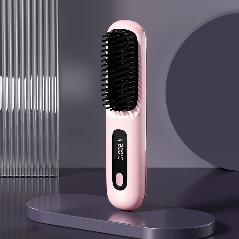 New Wireless Hair Straightener Comb, Cross-border Negative Ion Straightening Comb, 2-in-1 Portable Cordless Hair Straightener and Curler for Daily Styling
