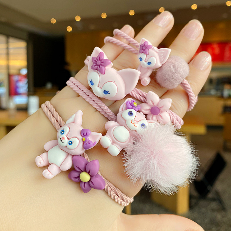 LinaBell Hair Bands Hair Scrunchies Hair Elastics Ties Ropes Felt Plush Fox Ponytail Holders for Girls