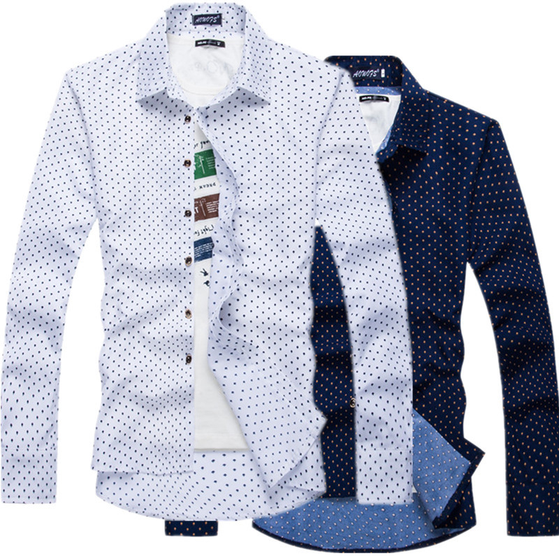Autumn and winter new shirt men's shirt small mushroom print Korean style slim men's long-sleeved shirt