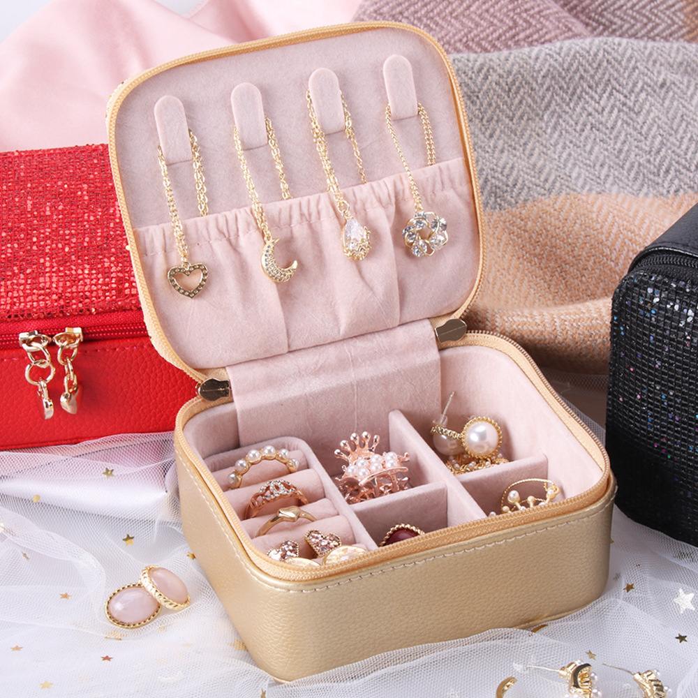 2020001 Portable Earrings, Rings Jewelry Box, Zipper Flip Cover Jewelry Box