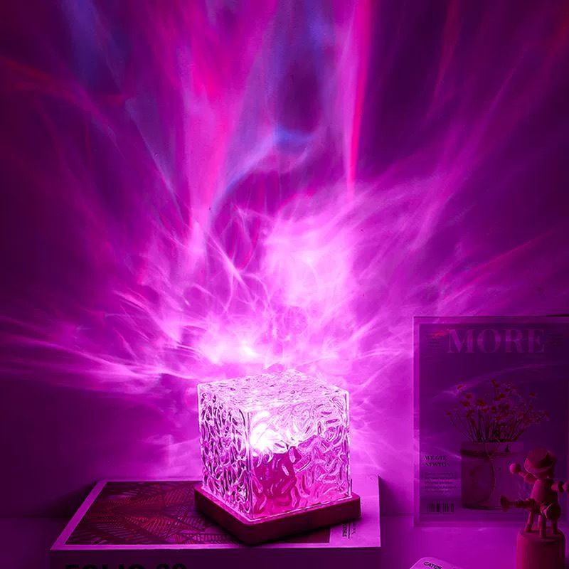 Water ripple ambience lamp square solid wood base LED dynamic water ripple bedroom bedside ambience projection lamp