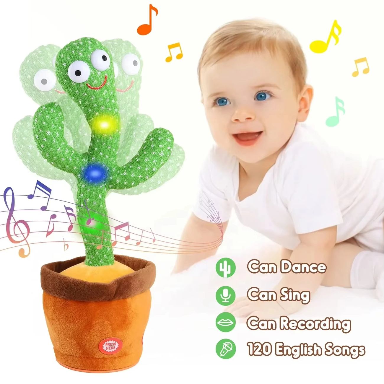 Talking Cactus Baby Toy Dancing Cactus Repeats What You say for Kids with 120 English Songs Dancing Toy for Gift Toddle Girls Boys