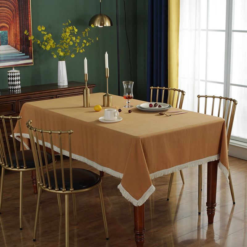 LX Simple Cotton Tassel Tablecloth Dustproof Decorative Tablecloth
