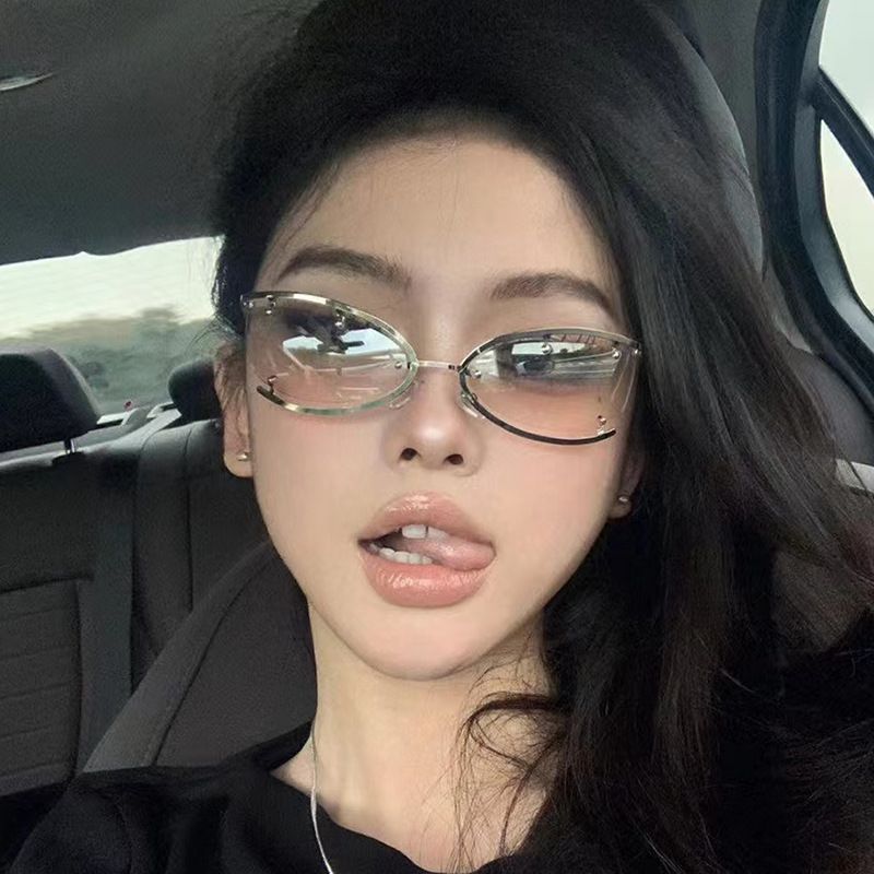 3555 Metal Cat Eye Sunglasses Women Designer Small Frame Sunglasses Men Half Frame Sunglasses
