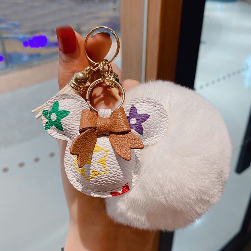 New PU Leather Mouse Keychain Female Fashion Tassel Hair Ball Wild Bag Pendant