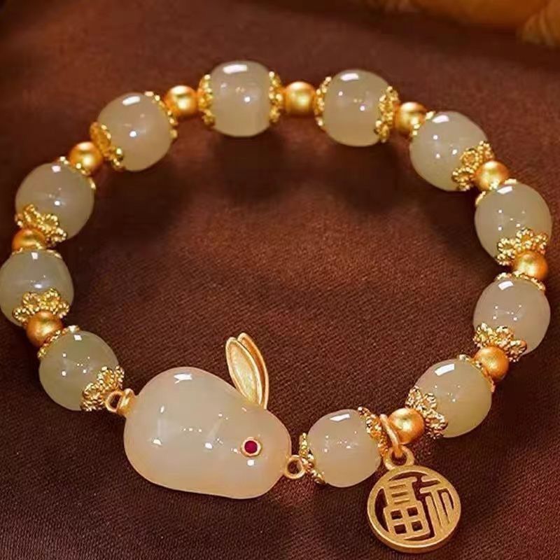 M1488 Fashion Exquisite Luxury Agate Beaded Bracelet Retro Jade Rabbit Charm Women's Bracelet Girl's Birthday Gift