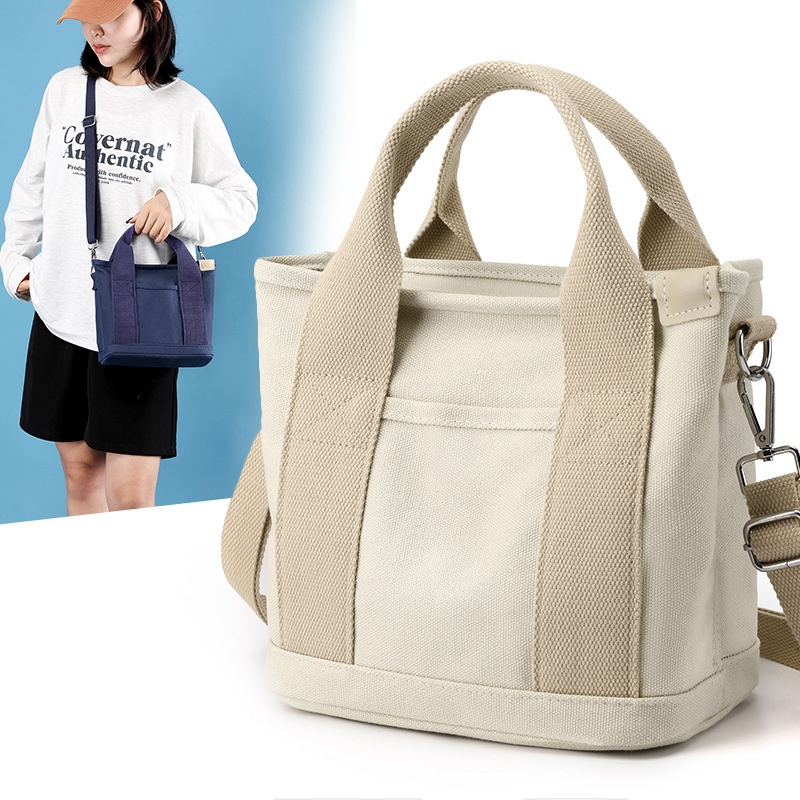 22065 Women's Solid Color Hand-Held Bento Bag Large Capacity Canvas Cross-Body Bag