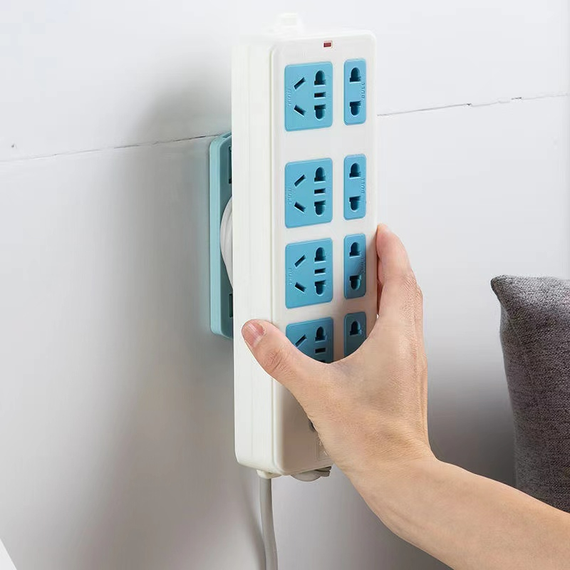Self Adhesive Power Strip Holder Fixator- Power Strip Holder with Wire Winding Function No Hole Plug-in Wall Socket Sticker Fixer Household Fixator Wall Mount Punch for Home and Office