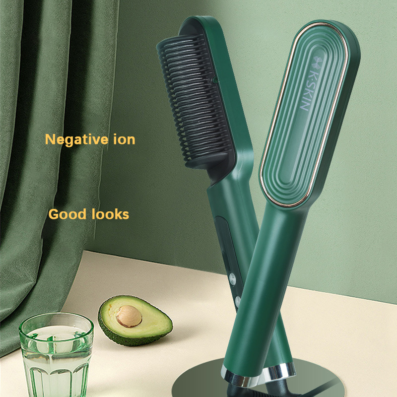 Hair Straightener Brush Hot Hair Straightening Iron with Built-in Comb Fast Heating & 3 Temp Settings & LED Display & Anti-Scald & PTC Ceramic Heating Perfect for Professional Salon at Home