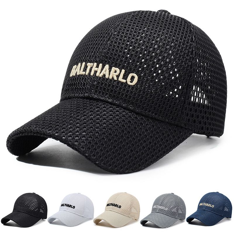 Men's Breathable Mesh Baseball Cap, Quick-Dry Lightweight Sports Cap with Embroidered Letter, Adjustable Casual Sun Hat for Outdoor Running Golf Fishing
