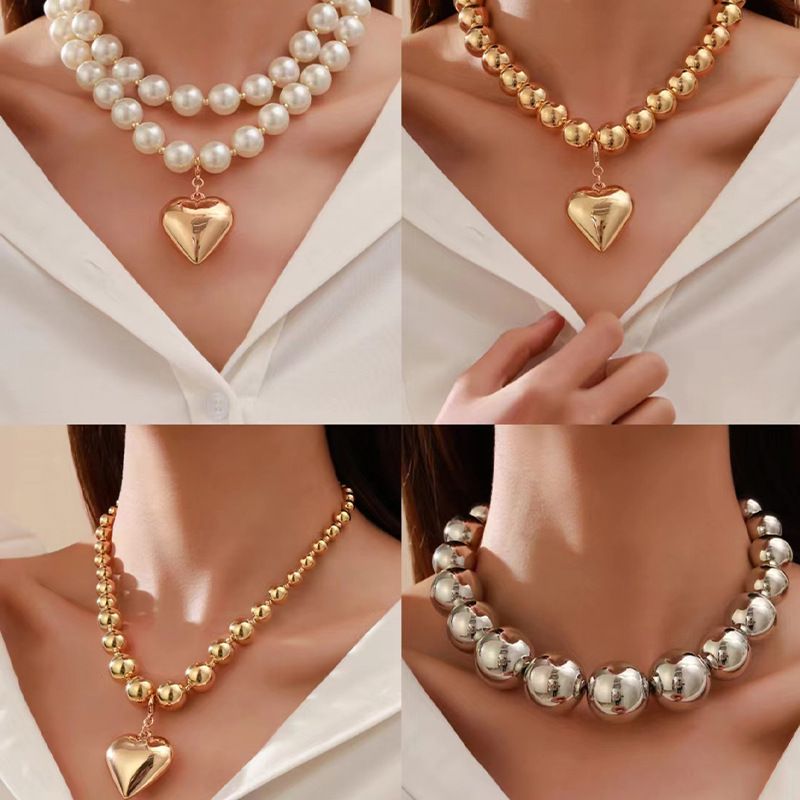 Big round beads punk style necklace clavicle chain pearl necklace