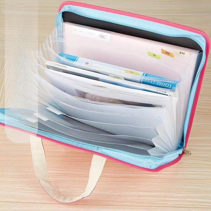 Folder multi-layer student storage test paper holder, hand-held file bag zipper, large-capacity multi-grid organ bag