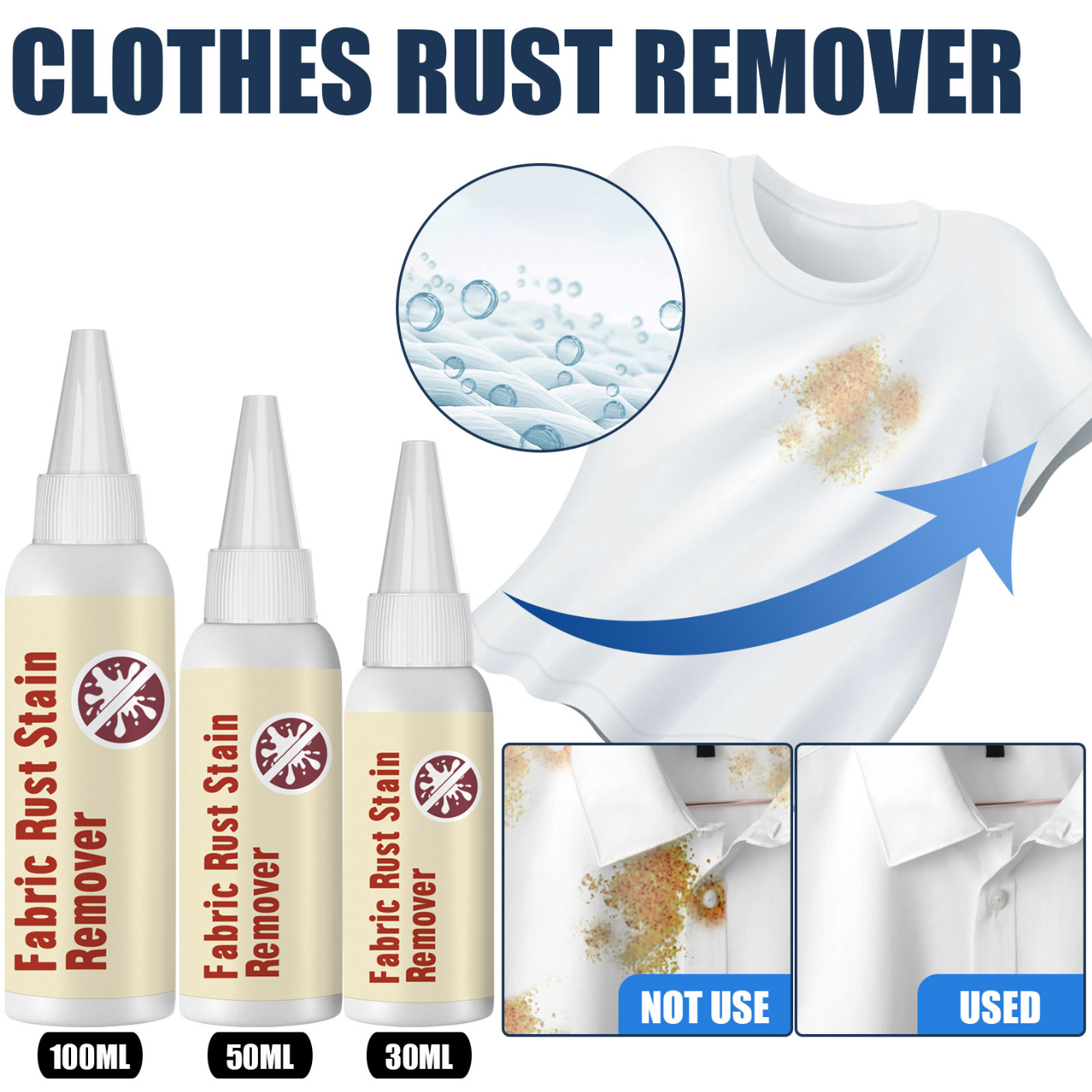 Fabric Rust Stain Remover Safe to Use Waterless Clothing Cleansing Rust Decomposition Technology Remove Rust and Iron Corrosion Wash Agent on Any Fabric