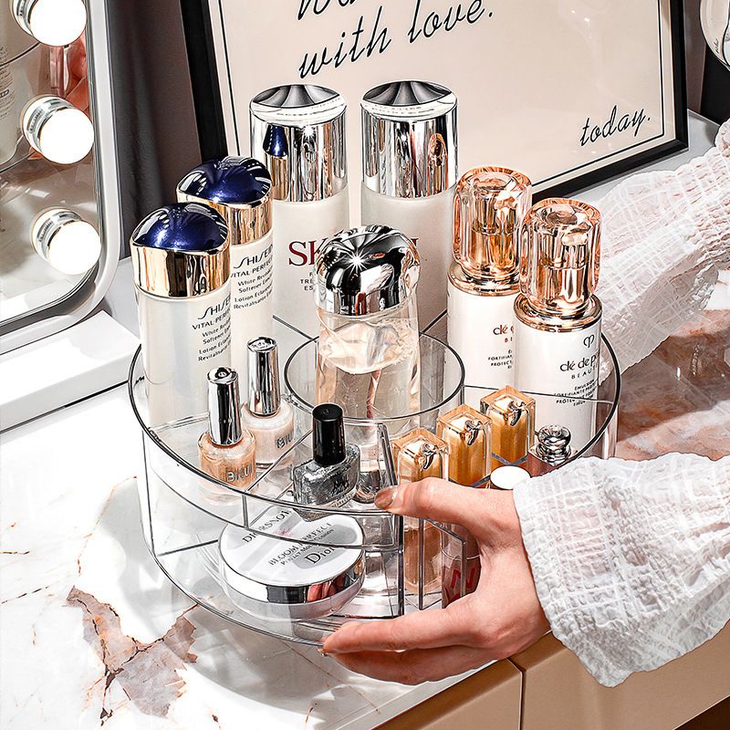 Rotary Cosmetic Storage Box Transparent Large Capacity Storage Turntable Desktop Dressing Table Skin Care Perfume Storage Rack