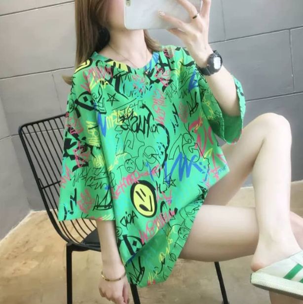 Size Free Elegant T-Shirts For Women Printed Ladies Tee Oversize Round Neck Clothes Loose Short Sleeve